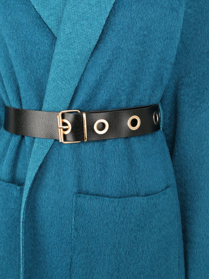 Manteau long et duveteux à col châle - Bleu canard - 3