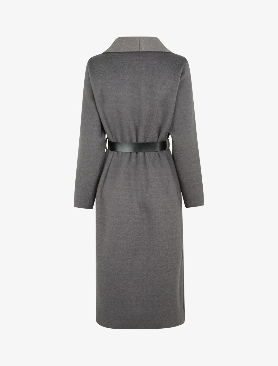 Manteau long et duveteux à col châle - Gris - 2