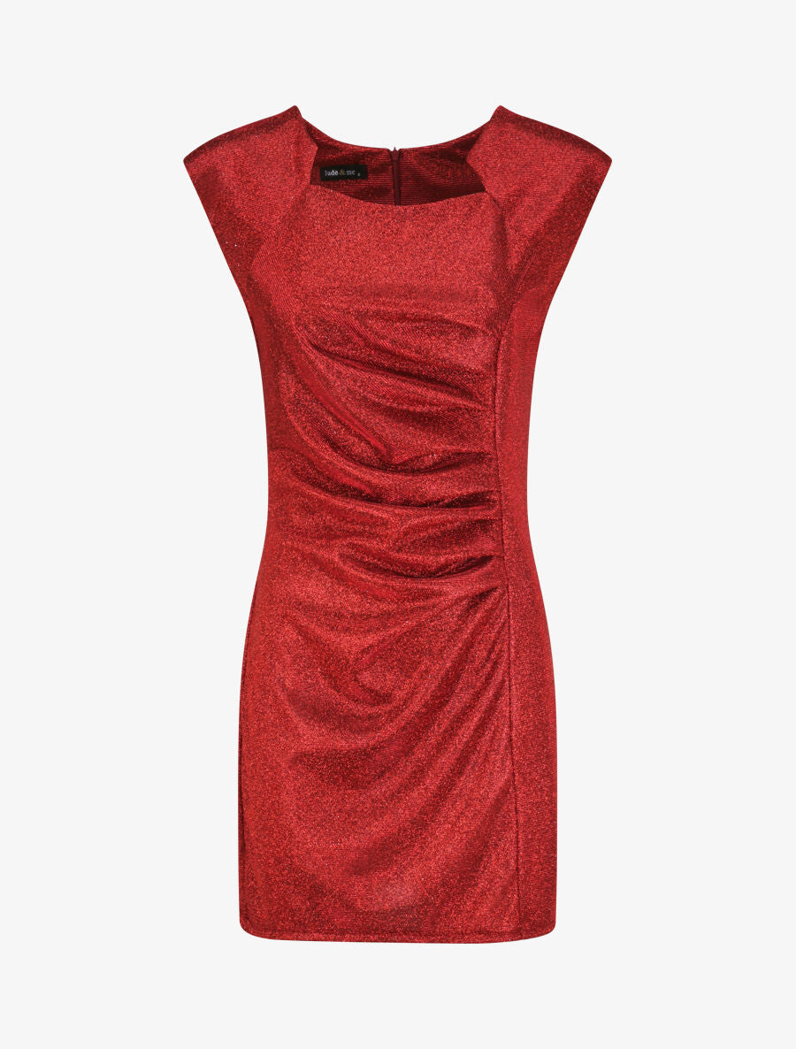 Robe pailletée à col asymétrique et détail drapé - Rouge - 4