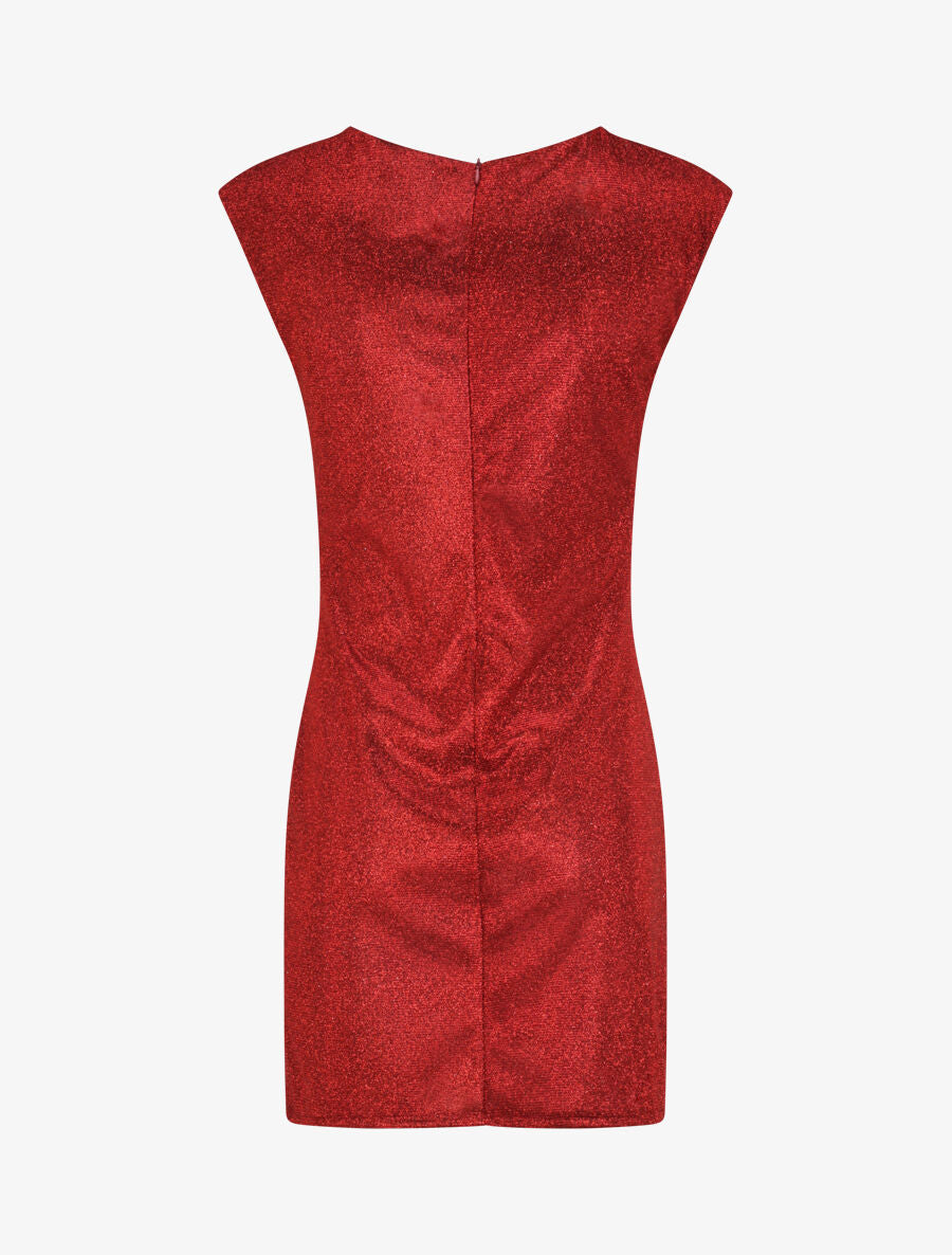 Robe pailletée à col asymétrique et détail drapé - Rouge - 2