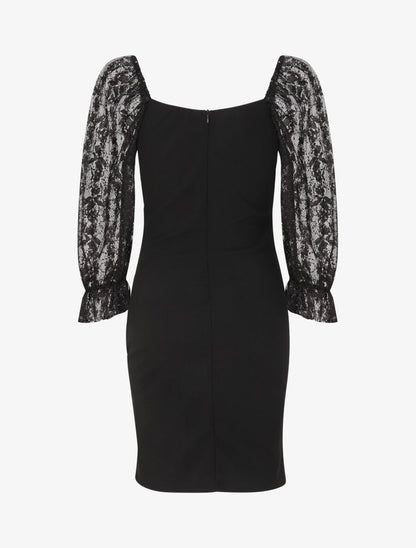 Robe drapée à buste en dentelle et sequins - Noir - 2