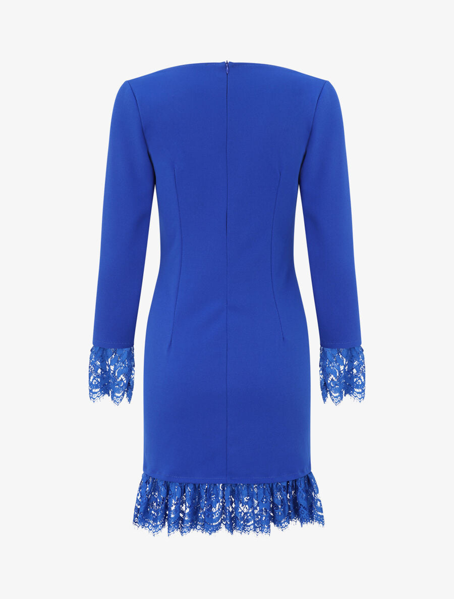 Robe à col carré et bords en dentelle - Bleu électrique - 2