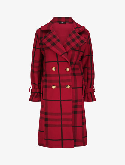 Manteau à carreaux style trench - Bordeaux - 1
