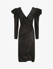Robe drapée à manches gigot et paillettes - Noir - 4
