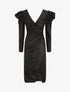 Robe drapée à manches gigot et paillettes - Noir - 4