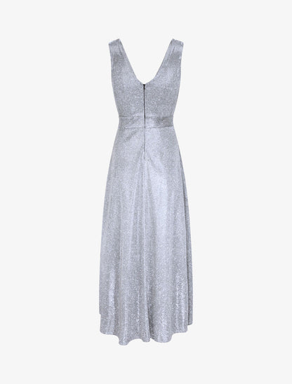 Robe longue à col V et paillettes - Argent - 2