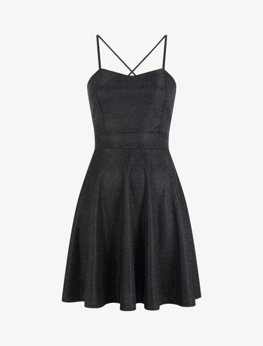 Robe patineuse à paillettes et dos à corset - Noir - 1