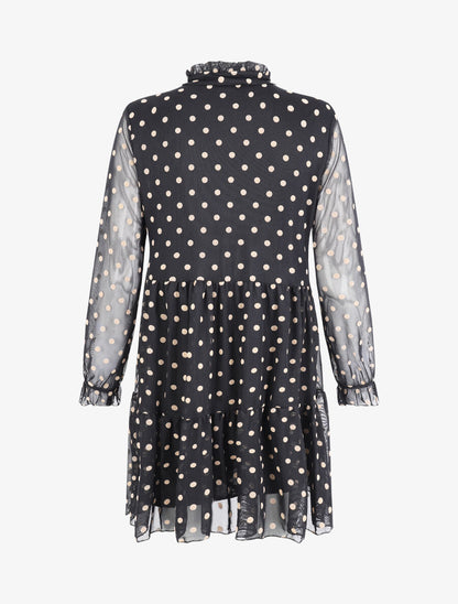 Robe plumetis à col volanté - Beige - 2