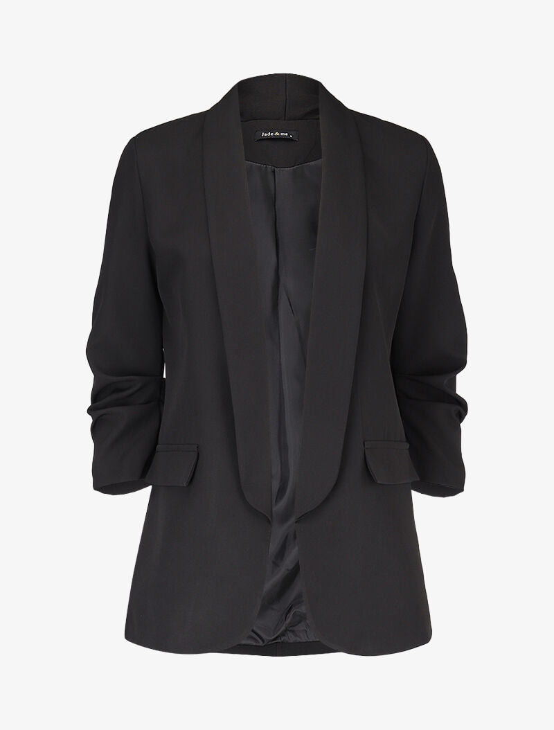 Blazer ouvert à manches plissées - Noir - 1