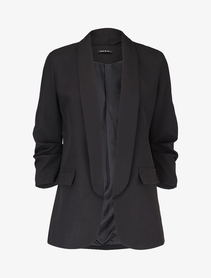 Blazer ouvert à manches plissées - Noir - 1