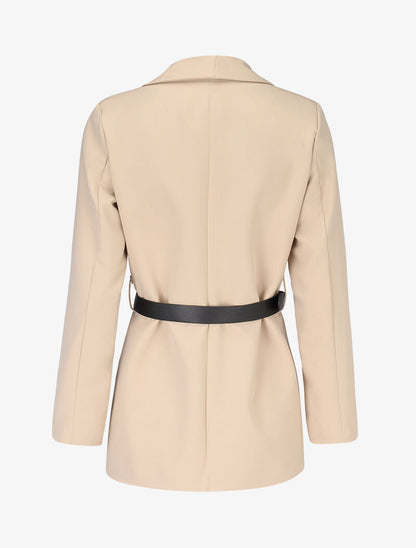 Veste à ceinture contrastante - Beige - 2