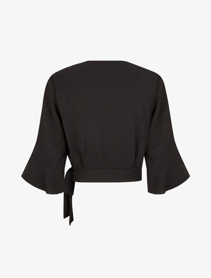 Blouse courte cache coeur à nouer - Noir - 2