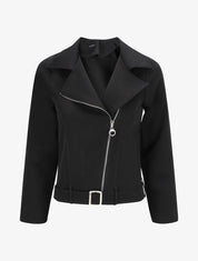 Veste zippée à bord ceinturé - noir - 1