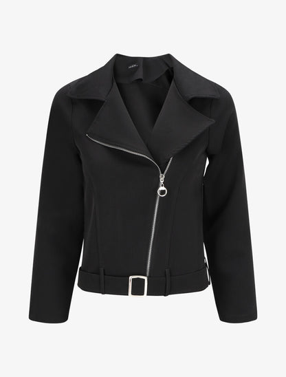 Veste zippée à bord ceinturé - noir - 1