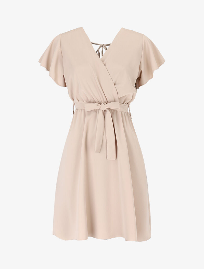 Robe cintrée à épaules volantées - Beige - 1