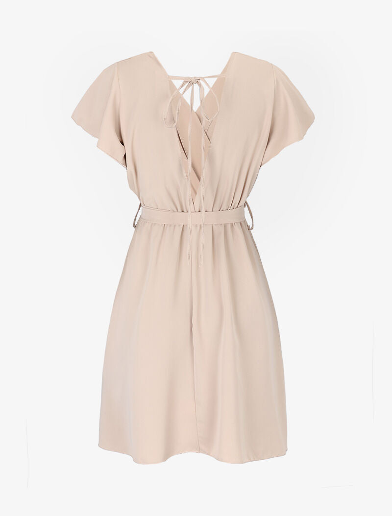 Robe cintrée à épaules volantées - Beige - 2