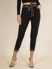 Pantalon 7/8 à bords imprimés - Noir - 1