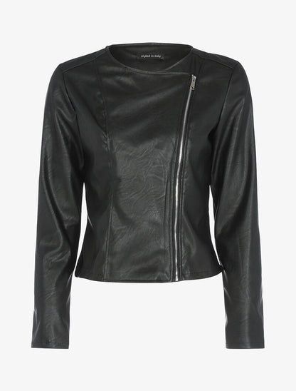 Veste ajustée en simili - Noir - 1
