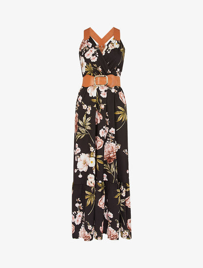 Robe à imprimés et bretelles simili - Noir - 3