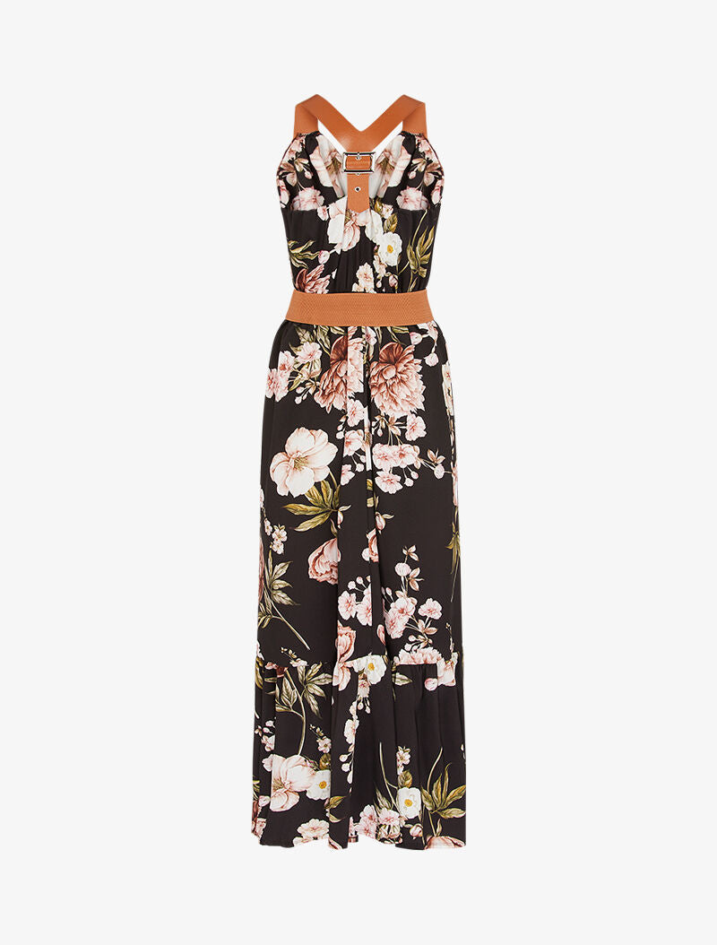 Robe à imprimés et bretelles simili - Noir - 2