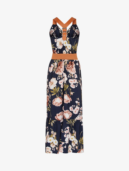 Robe à imprimés et bretelles simili - Marine - 2