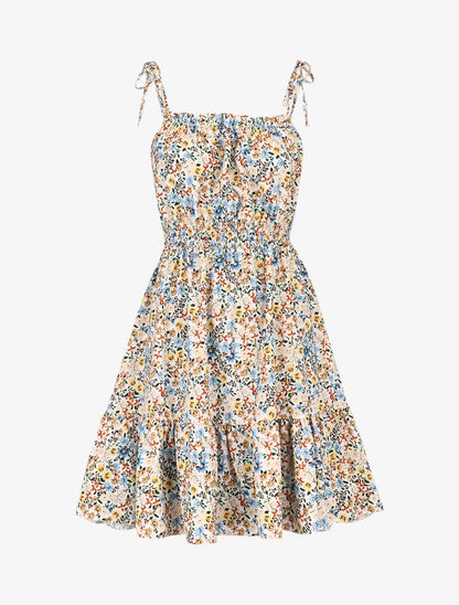 Robe imprimée à col carré - Ecru - 3