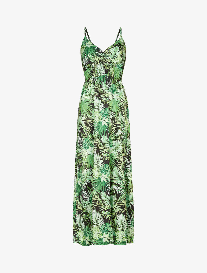 Robe longue imprimé fougères tropicales - Noir - 1