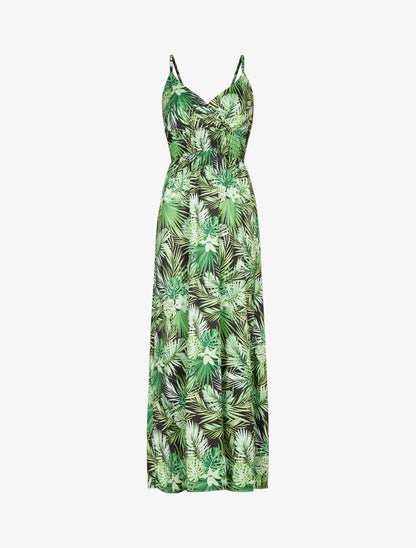 Robe longue imprimé fougères tropicales - Noir - 1