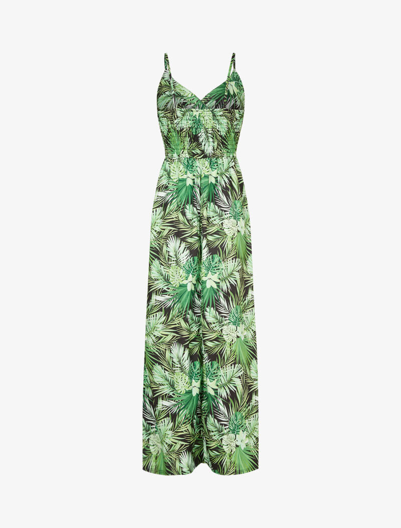 Robe longue imprimé fougères tropicales - Noir - 2