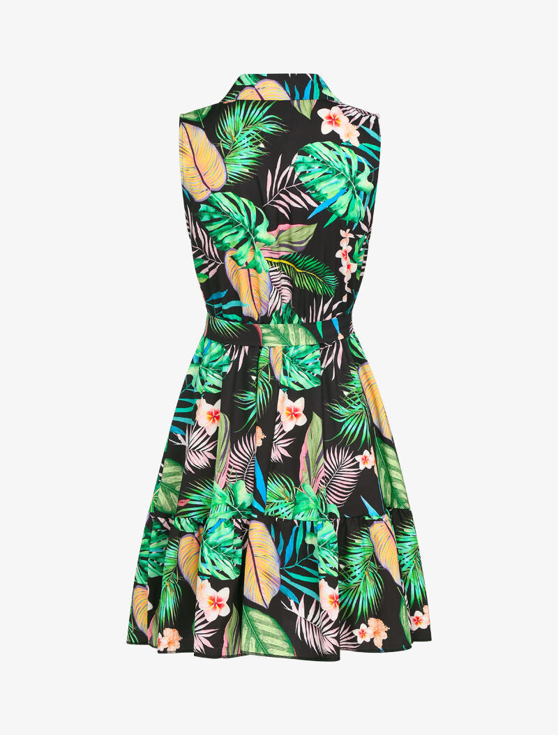 Robe à col chemise et imprimé tropical - Noir - 2