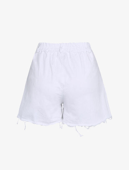 Short trapèze à bords effilochés - Blanc - 2