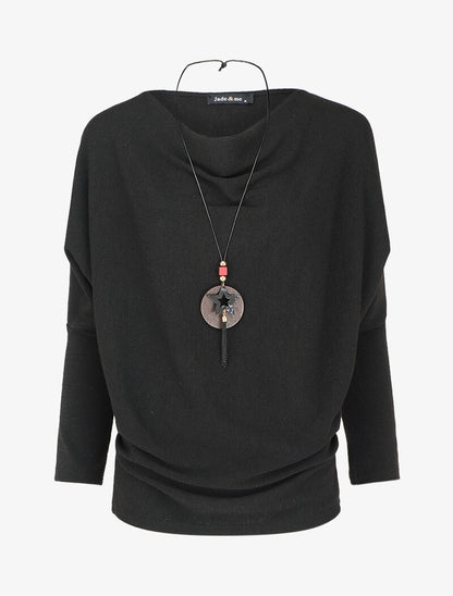 Pull fin à col bénitier et manches dolman - Noir - 1