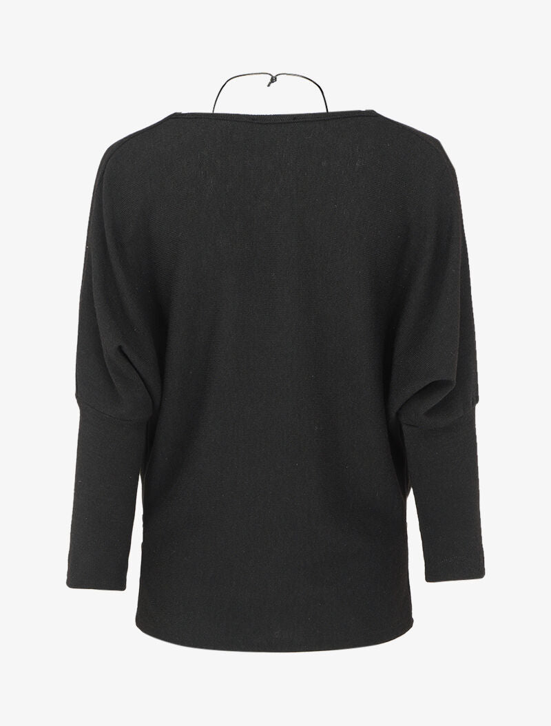 Pull fin à col bénitier et manches dolman - Noir - 2
