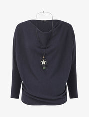 Pull fin à col bénitier et manches dolman - Bleu - 4
