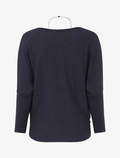Pull fin à col bénitier et manches dolman - Bleu - 2