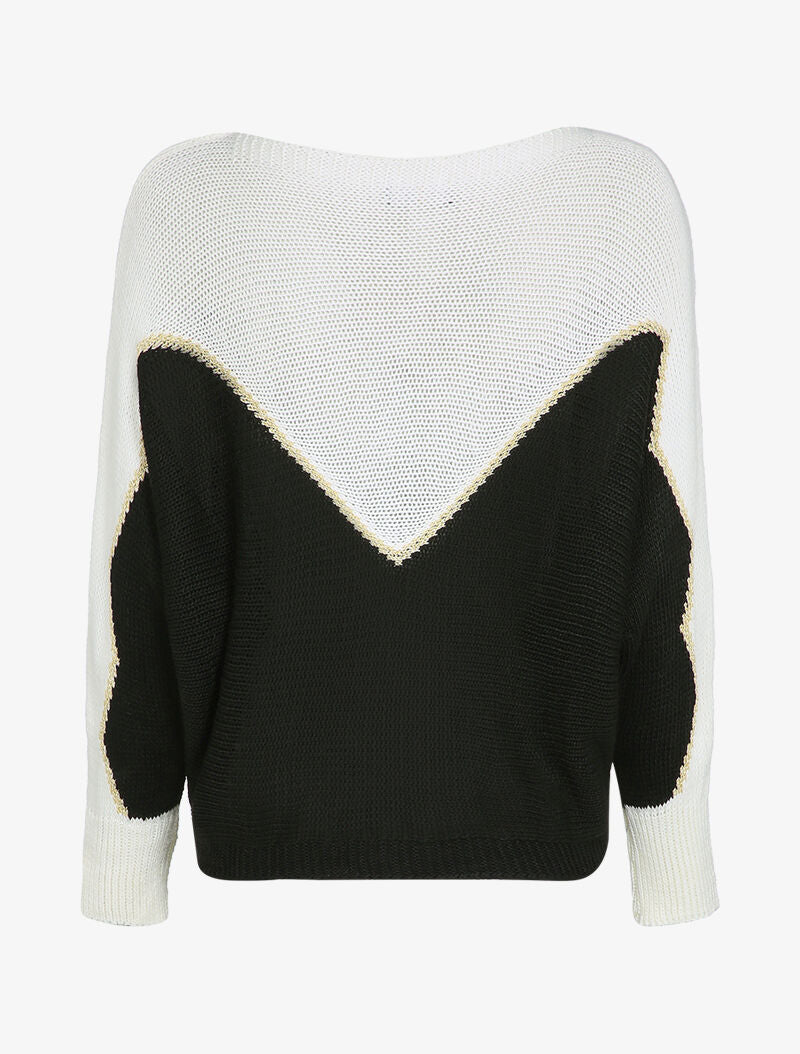 Pull en grosse maille à motif V irisé - Noir - 2