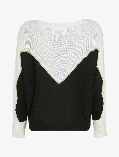 Pull en grosse maille à motif V irisé - Noir - 2