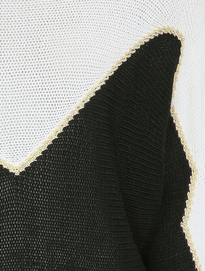 Pull en grosse maille à motif V irisé - Noir - 3