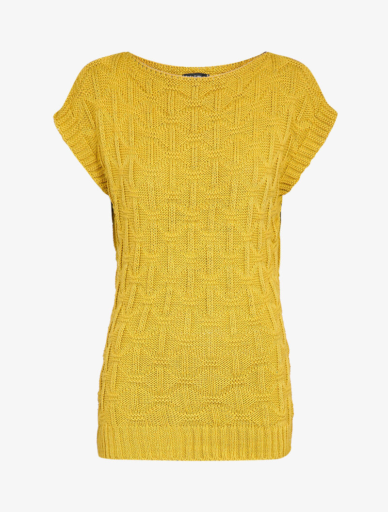 Pull sans manches en maille tressée - Moutarde - 4