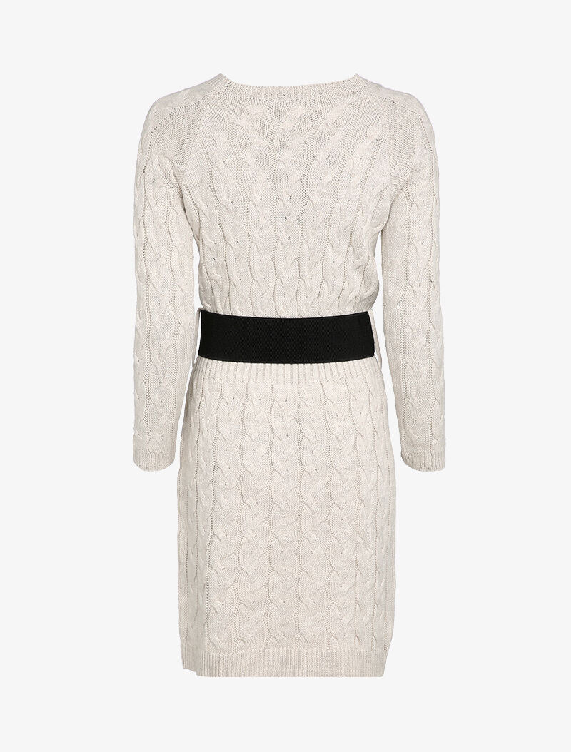 Robe pull en maille torsadée et taille côtelée - Écru - 2