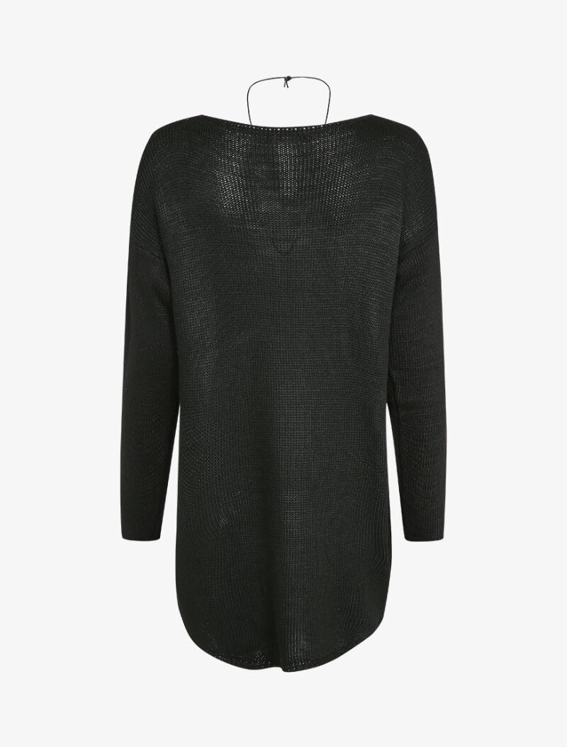 Pull loose à dos long et col bateau - Noir - 2
