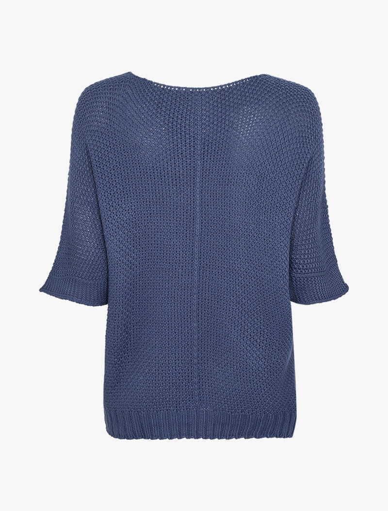 Pull oversize à manches 3/4 et col U - Bleu - 2