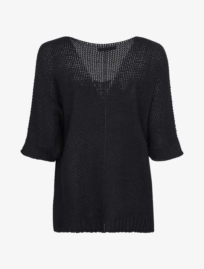Pull oversize à manches 3/4 et col U - Noir - 2