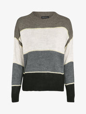 Pull loose à rayures et détails irisés - Taupe - 1