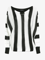 Pull oversize chauve-souris en maille ajourée - Noir/blanc - 4