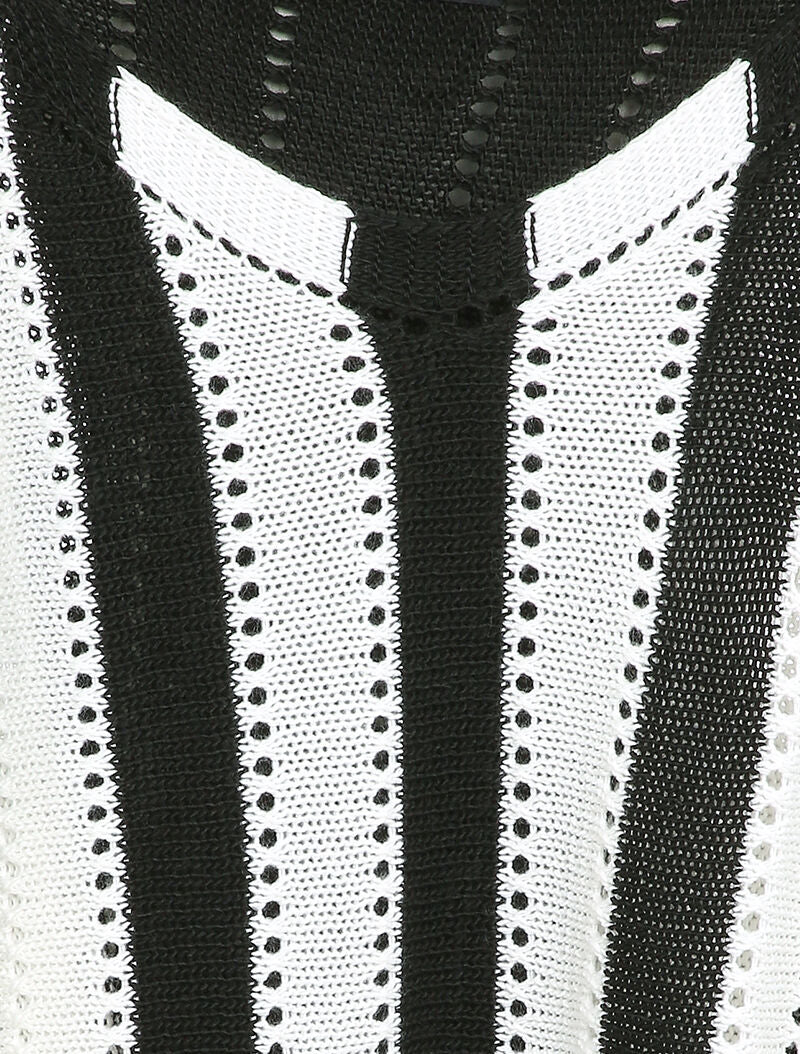 Pull oversize chauve-souris en maille ajourée - Noir/blanc - 3