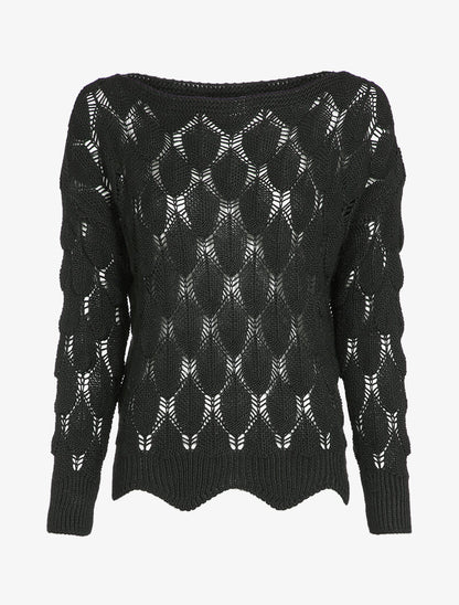 Pull oversize en maille crochet - Noir - 1