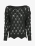 Pull oversize en maille crochet - Noir - 1