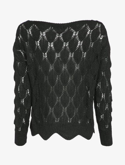 Pull oversize en maille crochet - Noir - 2