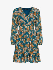 Robe patineuse mi-longue à imprimé fleuri - Bleu - 1
